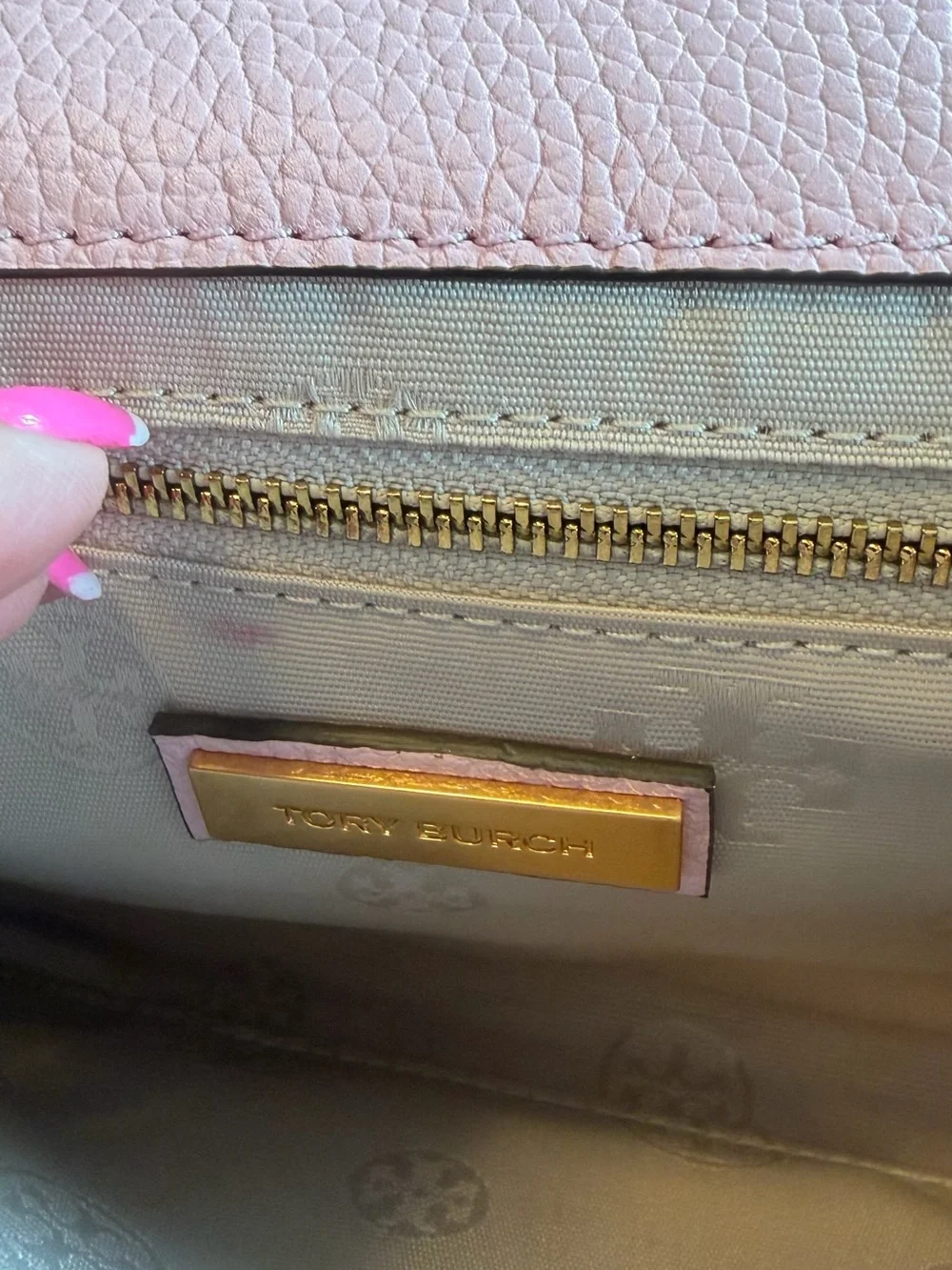 Tory Burch Britten Convertible Leather Shoulder Bag Crossbody Pink Big Gold Logo